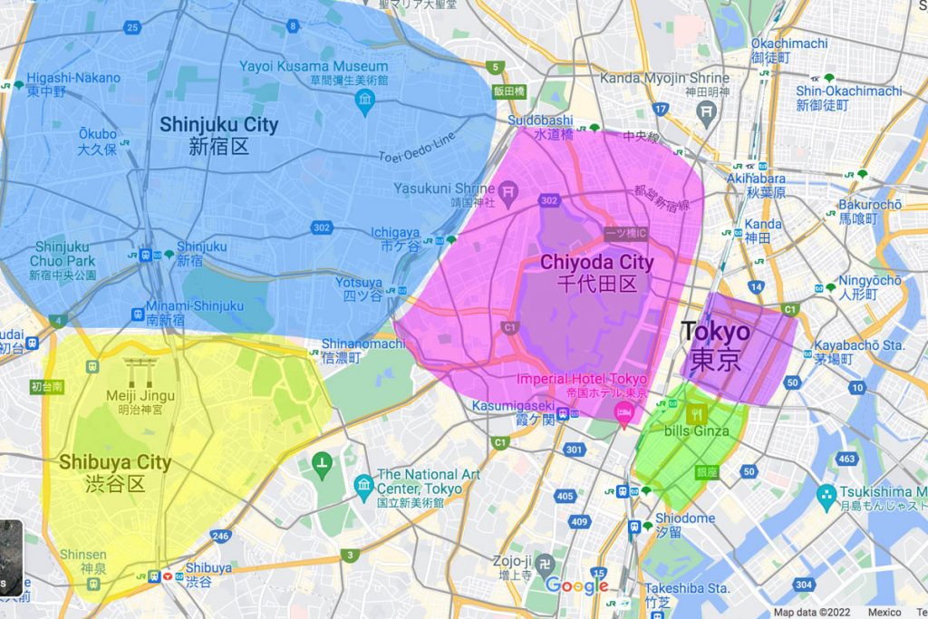 Tokyo Neighborhoods Map Japan