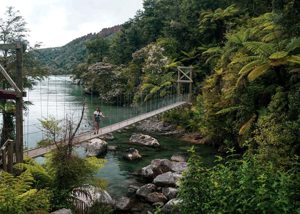新西兰Campsite: Bark Bay (swing bridge) | Image by Roxanne