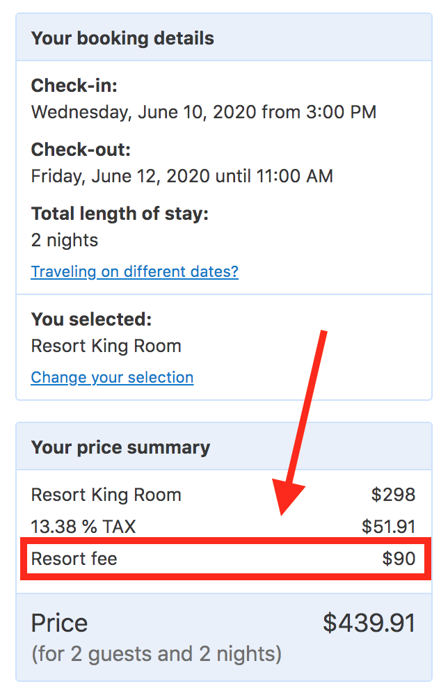 在拉斯维加斯度假酒店预订费用