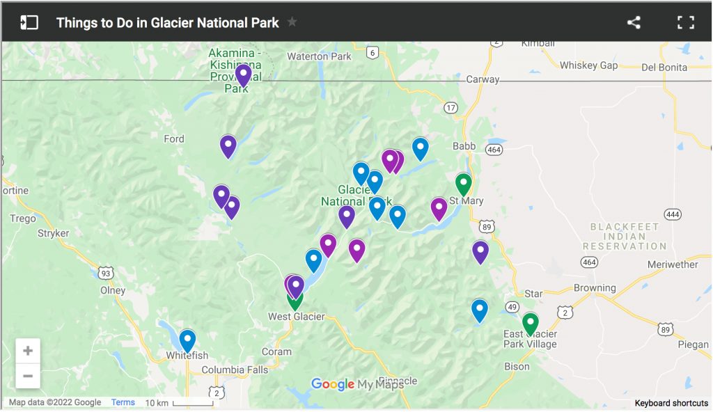 Things to Do in Glacier National Park Map