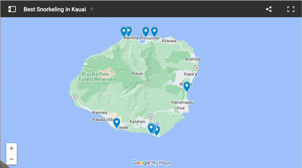 夏威夷考艾岛最佳浮潜地图