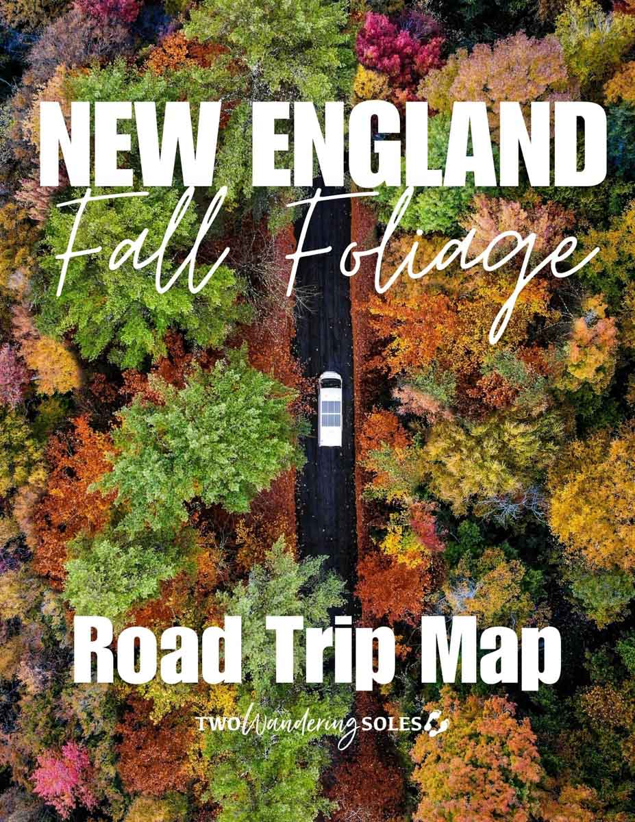 新英格兰的秋天树叶的公路旅行地图